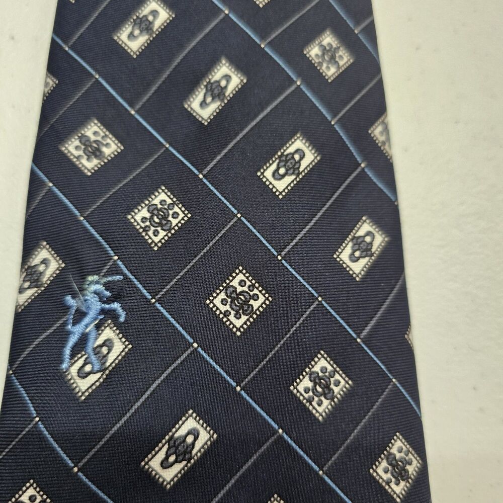 Bronzini Mens Neck Tie Blue Geometric Unicorn Logo Polyester Classic 4"